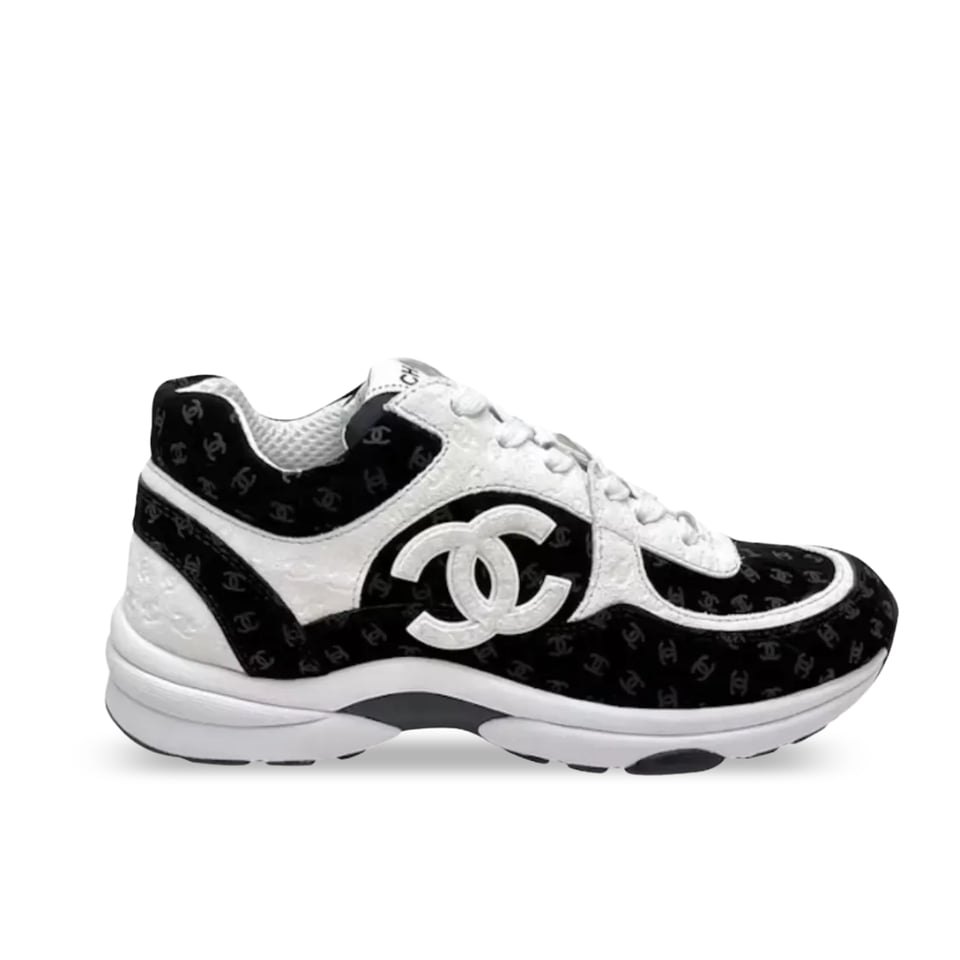 Chanel Cc Embossed Logo Suede Black White