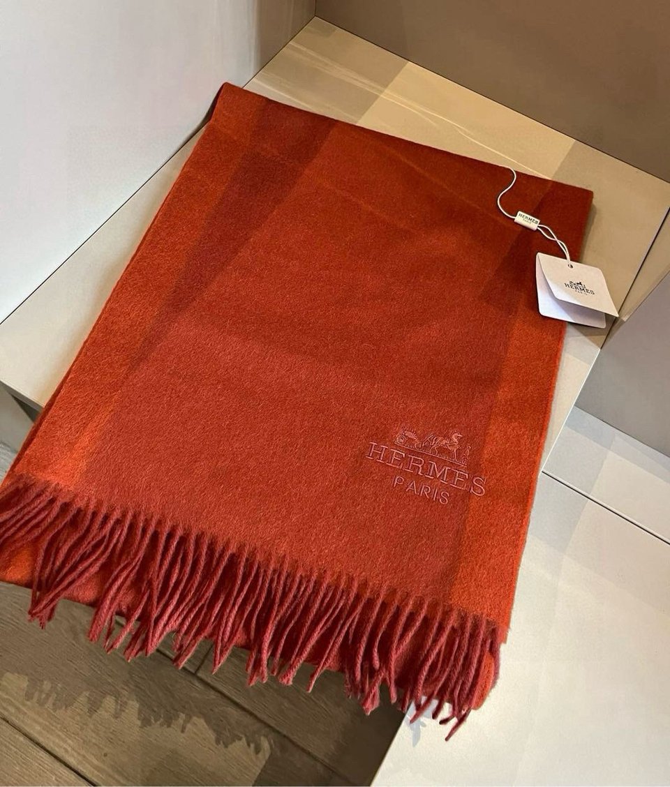 Hermes Cashmere Scarf Ombre Orange For Women 180cm view 6