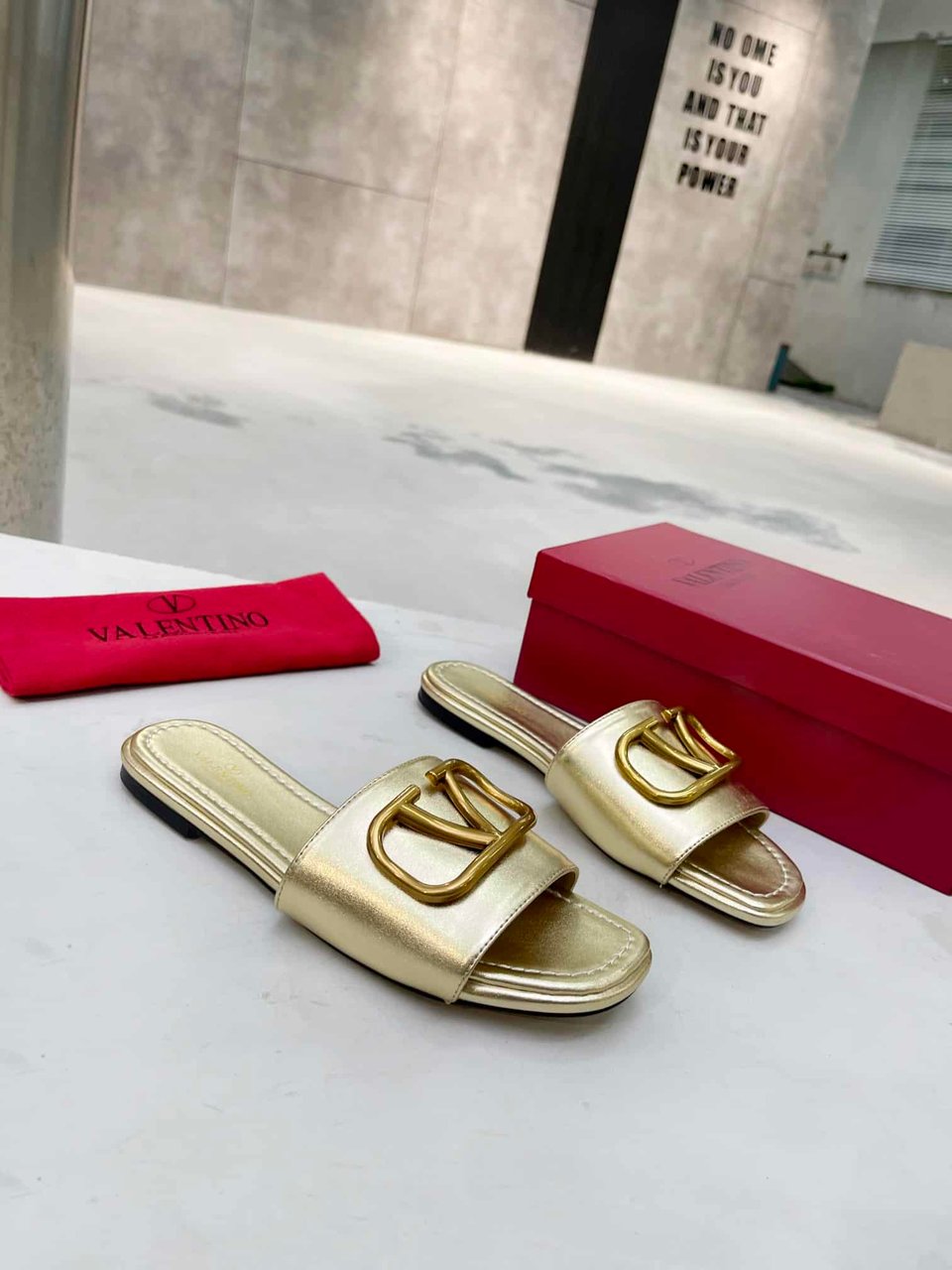 Valentino Garavani Vlogo Signature Slide Sandal Gold view 9