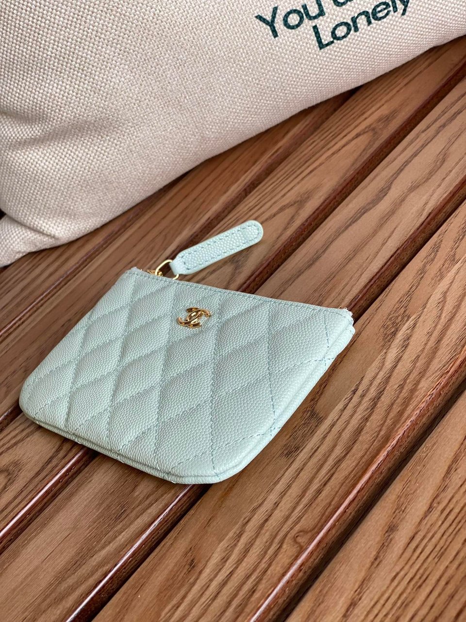 Chanel Zipped Wallet 15 Light Cloud Blue Caviar Gold Hardware view 8