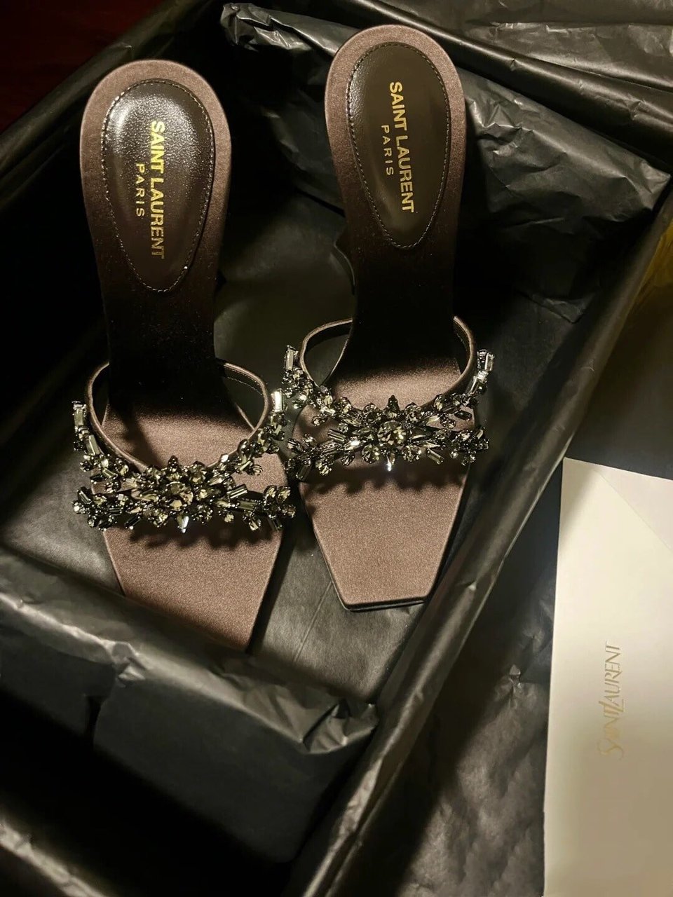 Saint Laurent Liz Mules In Satin And Rhinestones Black view 8