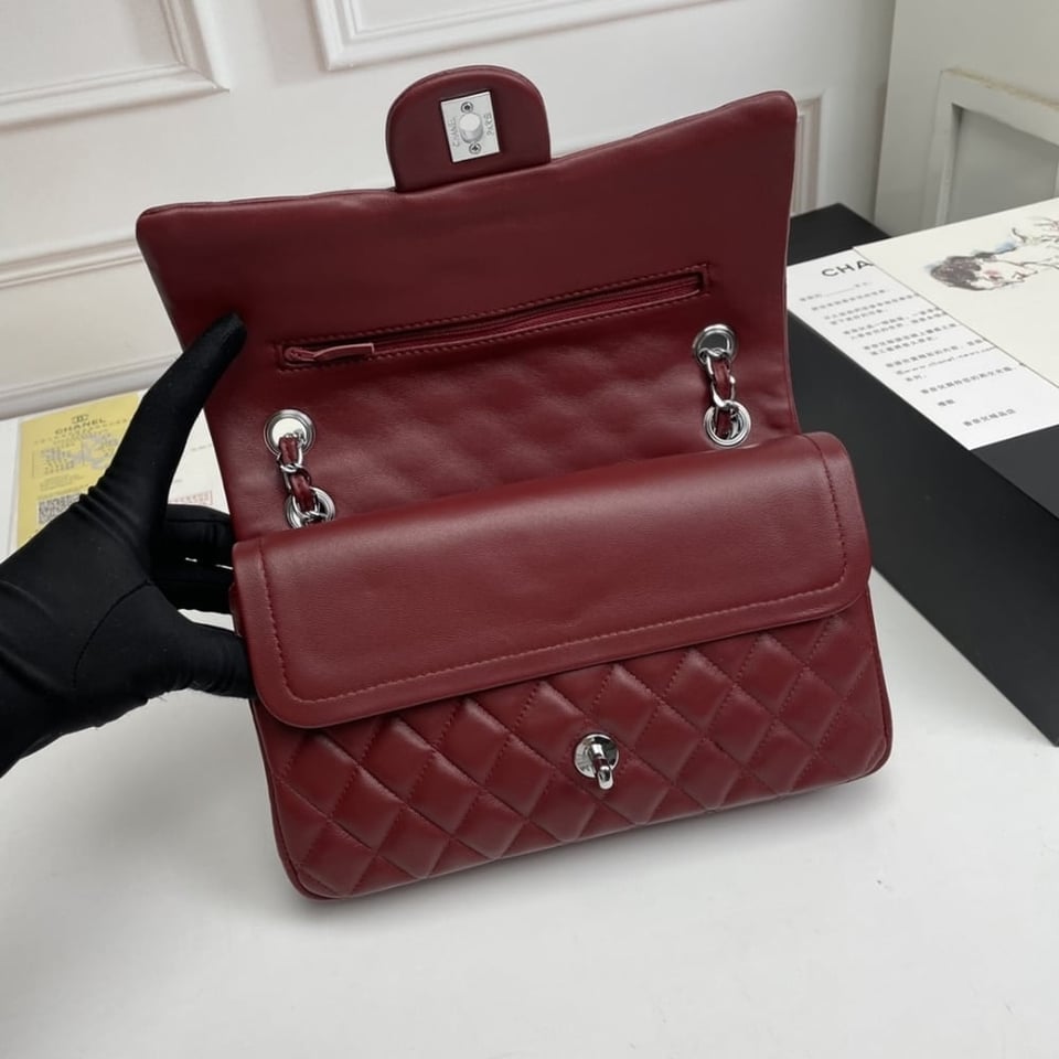 Chanel Classic Double Flap Bag Plum Red 25.5Cm/10in view 6