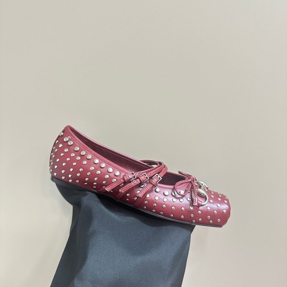 Gucci Women’S Horsebit Ballet Flat Allover Studs Red 821218 Aaeev 6249 view 9