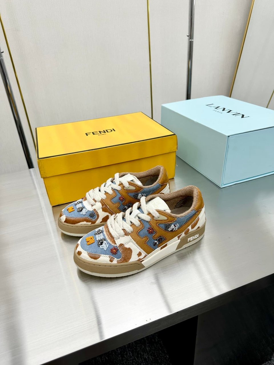 Fendi Match Suede Low Tops Brown And Blue view 3