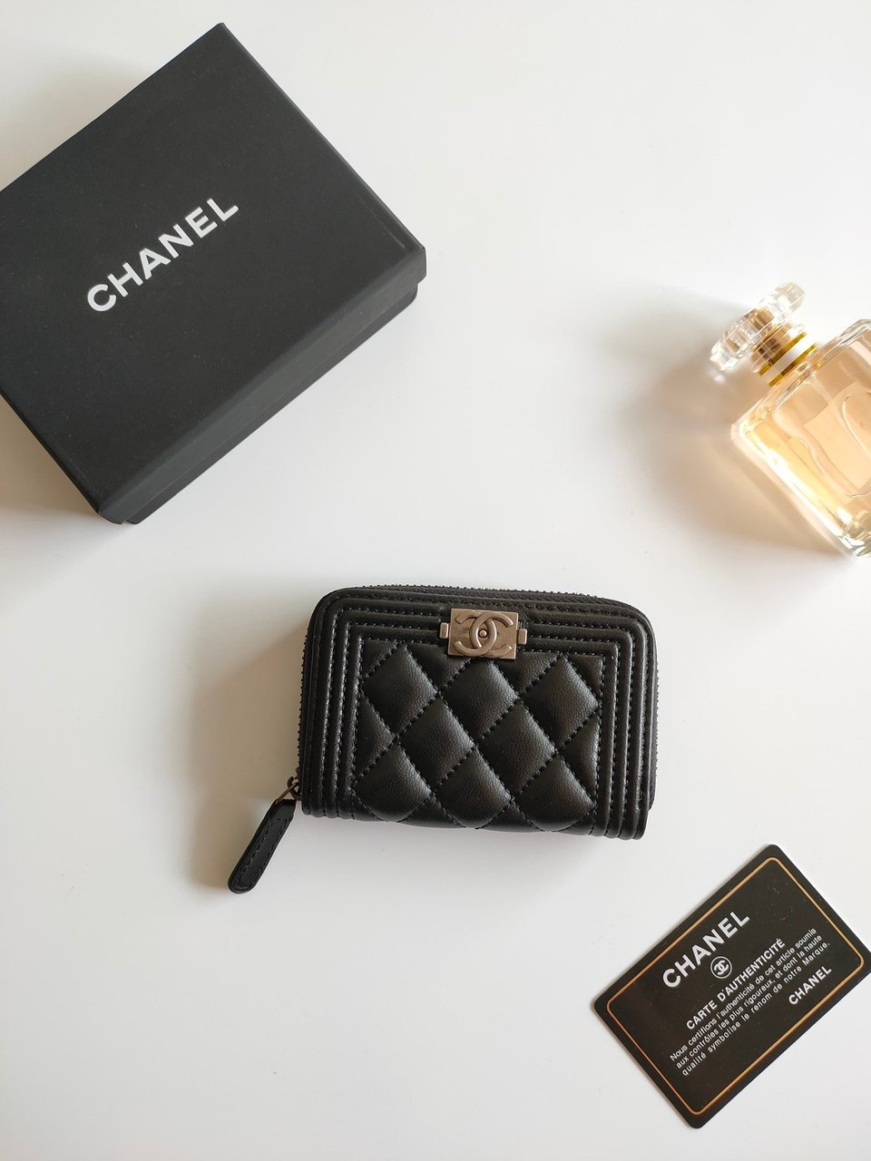 Chanel Boy Zip Coin Purse 11.5 Black Calfskin Icon view 3