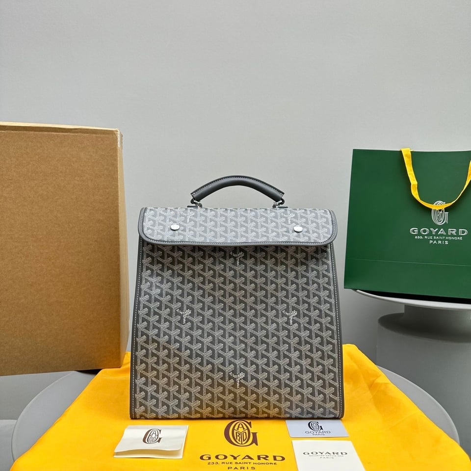 Goyard Leger Backpack 37 Cm Gray Goyardine Canvas With Calfskin Trim view 11