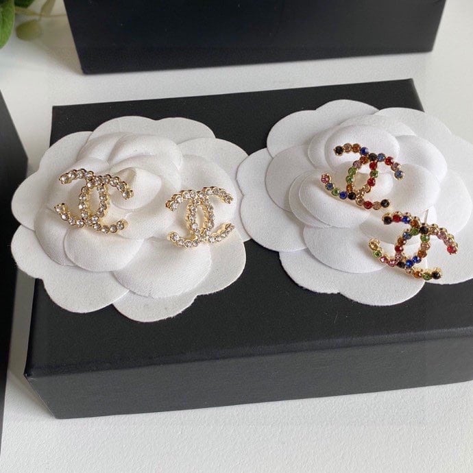Chanel New Cc Crystal Multi Color Stud Earrings view 3