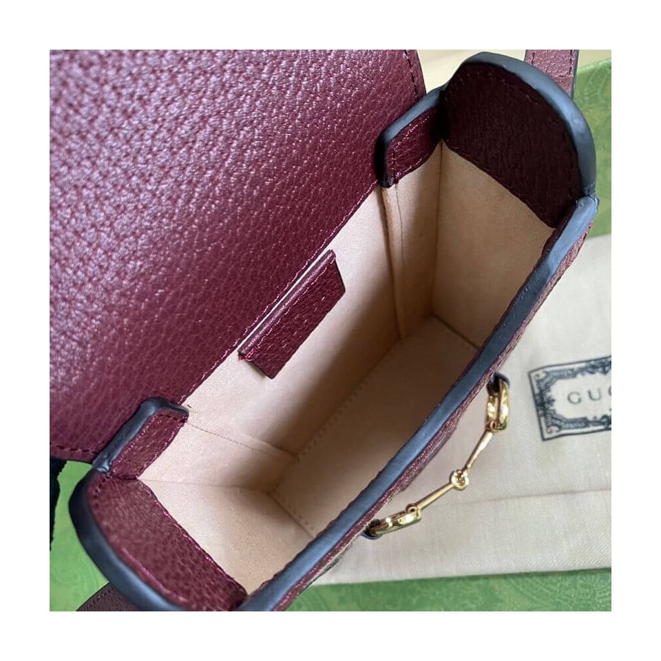 Gucci Horsebit 1955 Mini Bag in Burgundy GG Canvas view 10