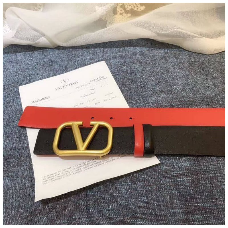 Valentino Reversible Vlogo Belt In Black / Red Glossy Calfskin 40 mm view 5
