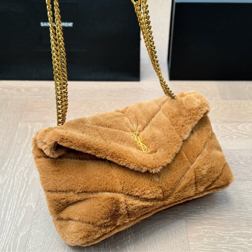 Saint Laurent Puffer Bag In Shearling Brown 28Cm view 7