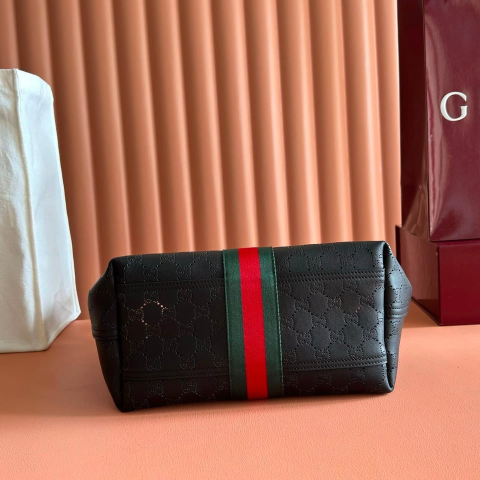 Gucci Giglio Small Tote Bag 25cm/9.8in Black GG Leather 860845 view 3
