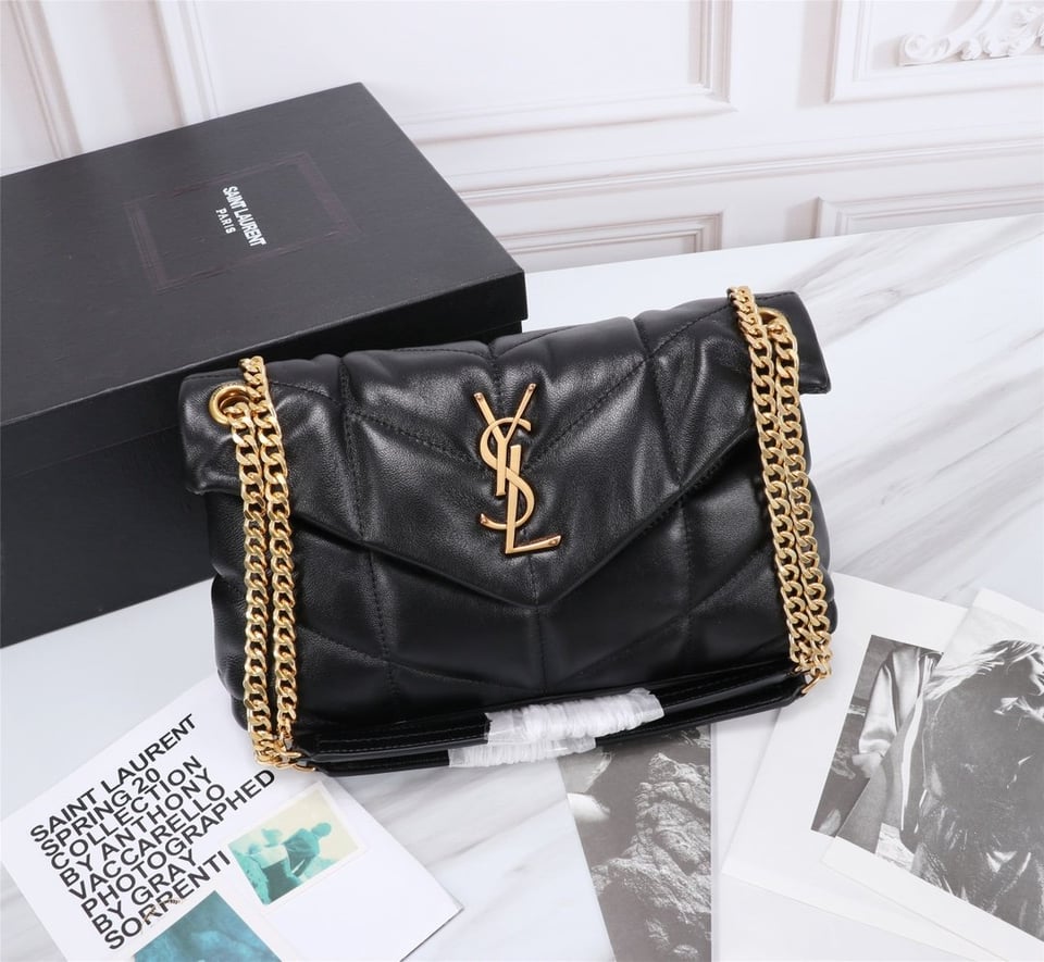 Saint Laurent Puffer Small Chain Bag In Quilted Black Gold view 9