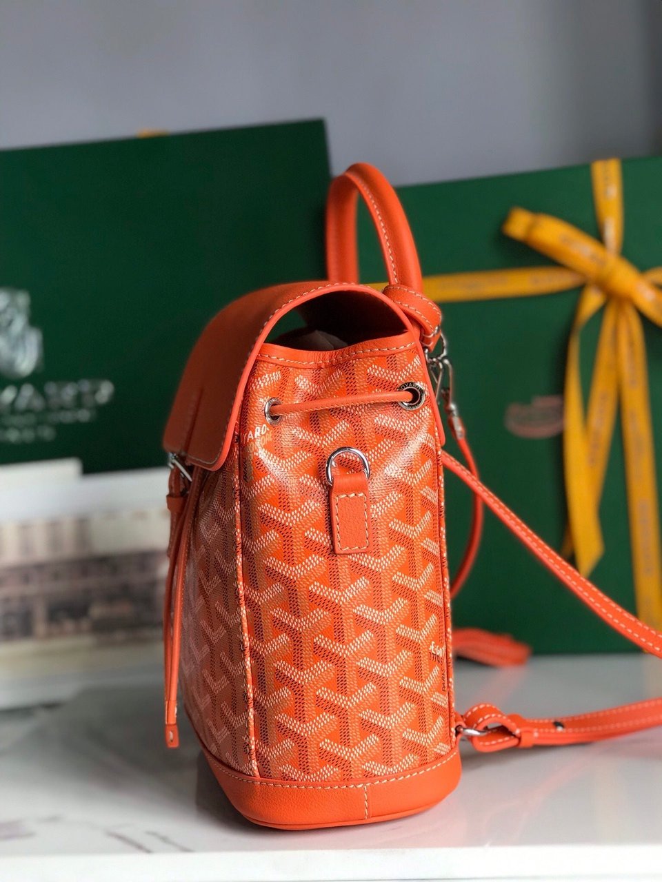 Goyard Alpin Mini Backpack 21 Cm Orange Lambskin And Goyardine Canvas view 11