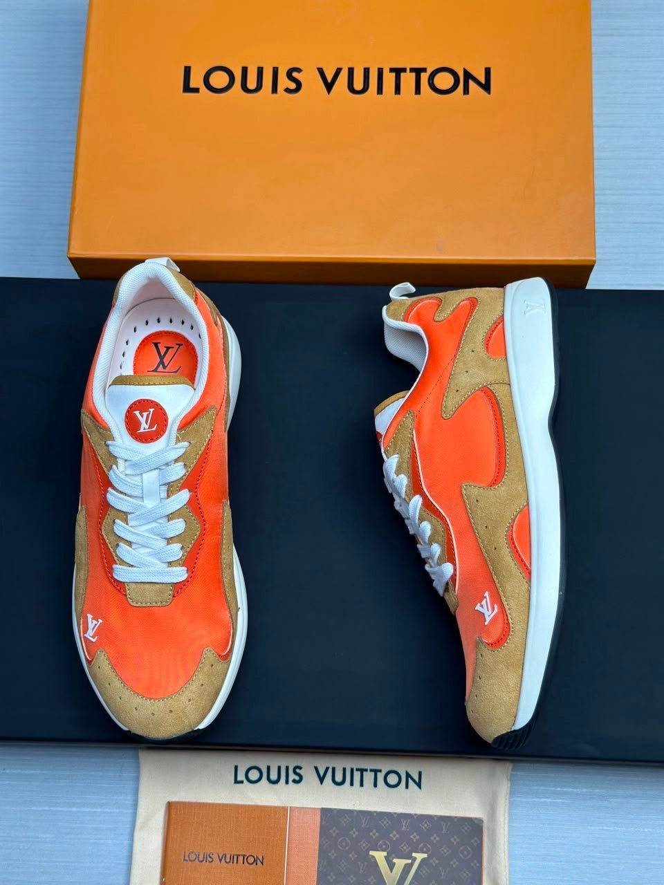 Louis Vuitton Drop 300 Sneakers Orange Nylon/Suede 1AKP16 view 3