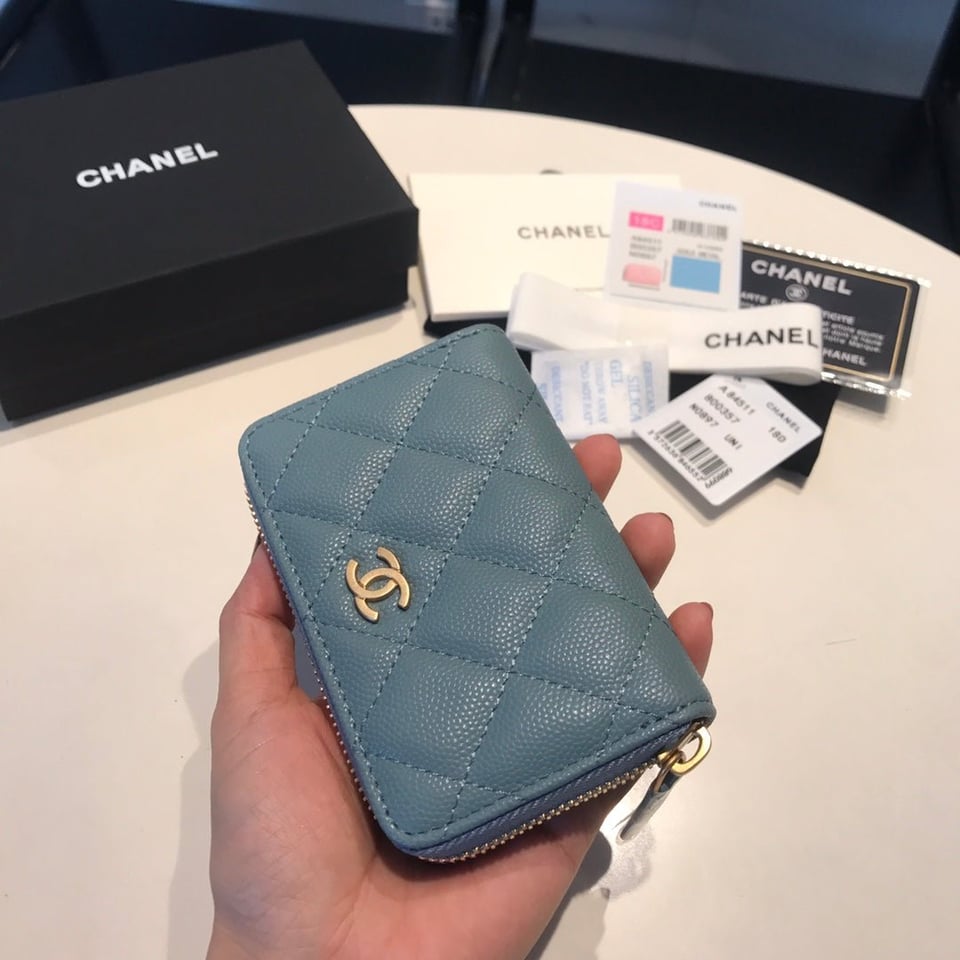 Chanel Zipped Caviar Purse 11 Sapphire Calfskin Gold Icon view 5