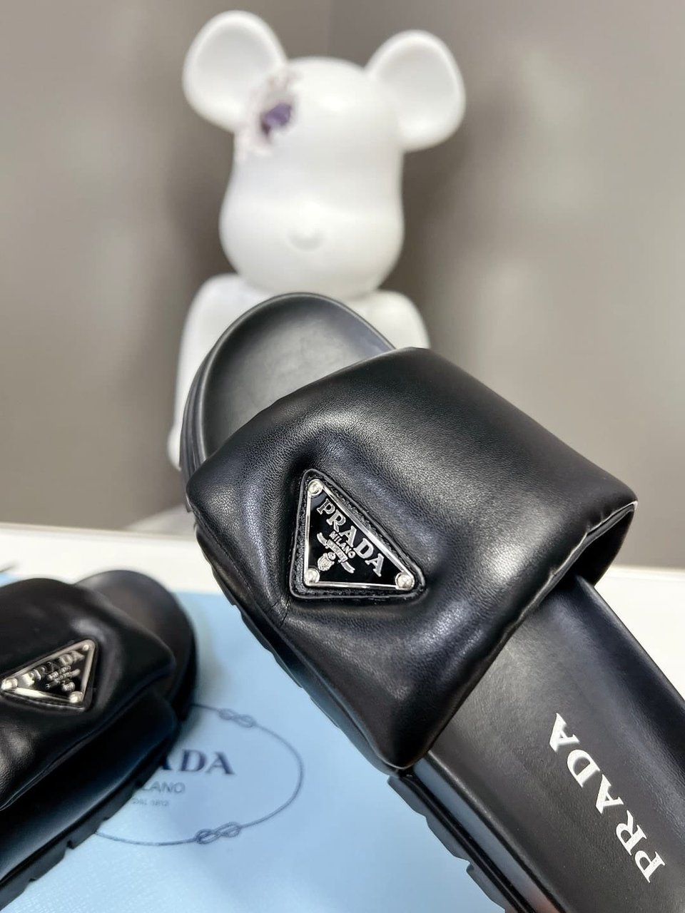 Prada Soft Padded Nappa Leather Slides Black 1Xx6482Dl8F0002F020 view 5