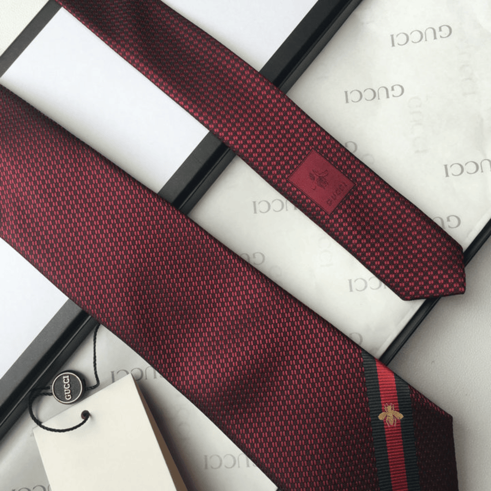 Gucci Bee Pattern Red Canvas Tie For Men view 6