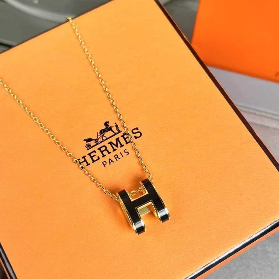 Hermes Mini Pop H Pendant Necklace Black And Gold view 2