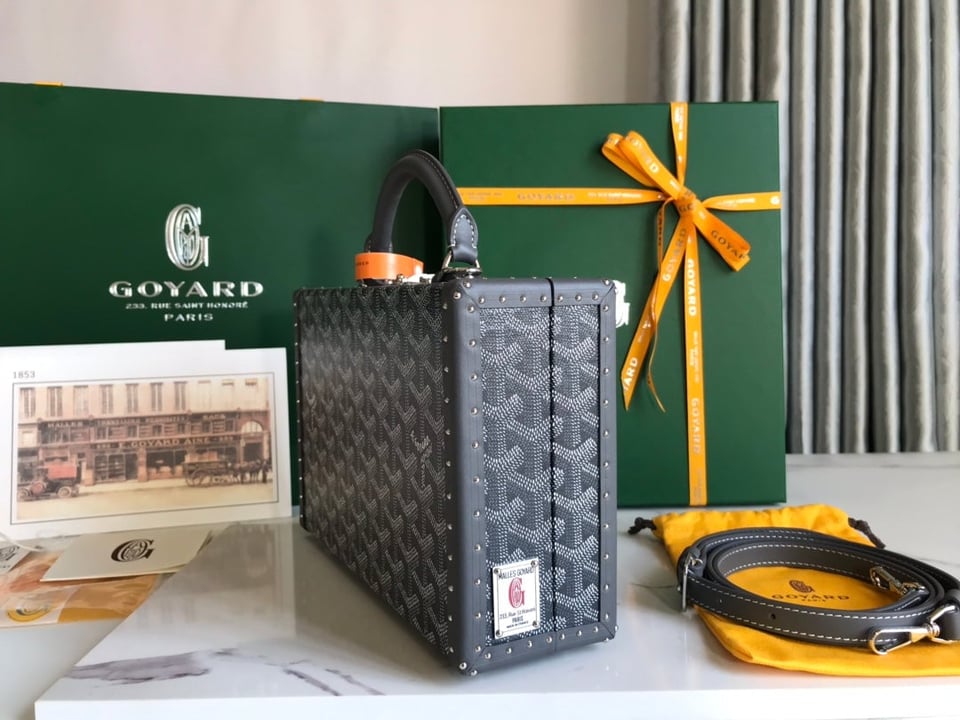 Goyard Grand Hôtel Trunk Bag 24.5cm Grey Black Goyardine Canvas And Calfskin view 2