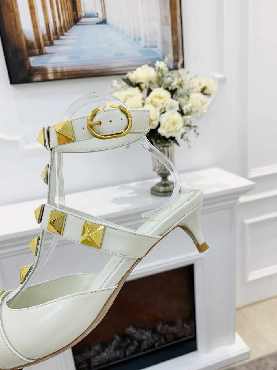Valentino Garavani Roman Stud Kitten Heel Pumps White view 5