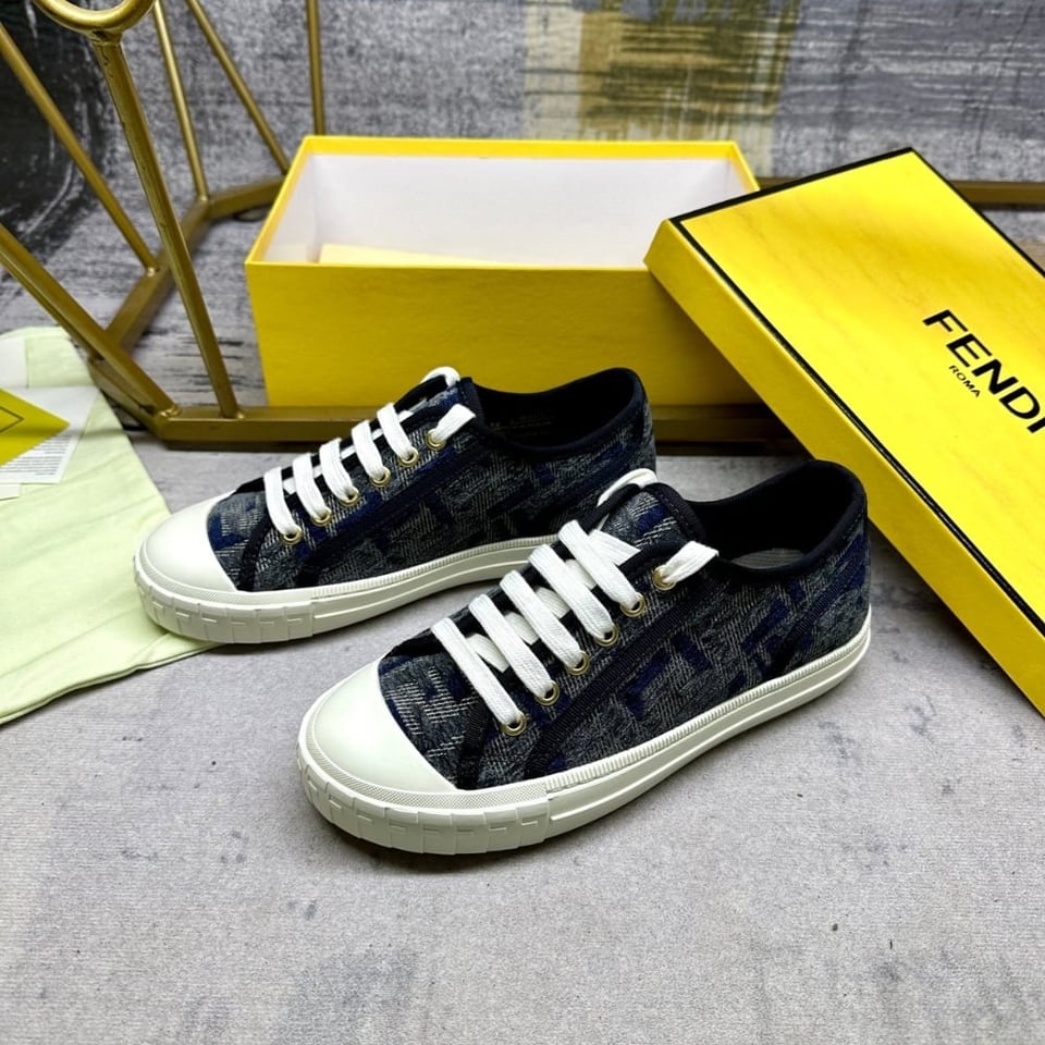 Fendi Domino Ff Denim Low Top Sneakers Blue view 4