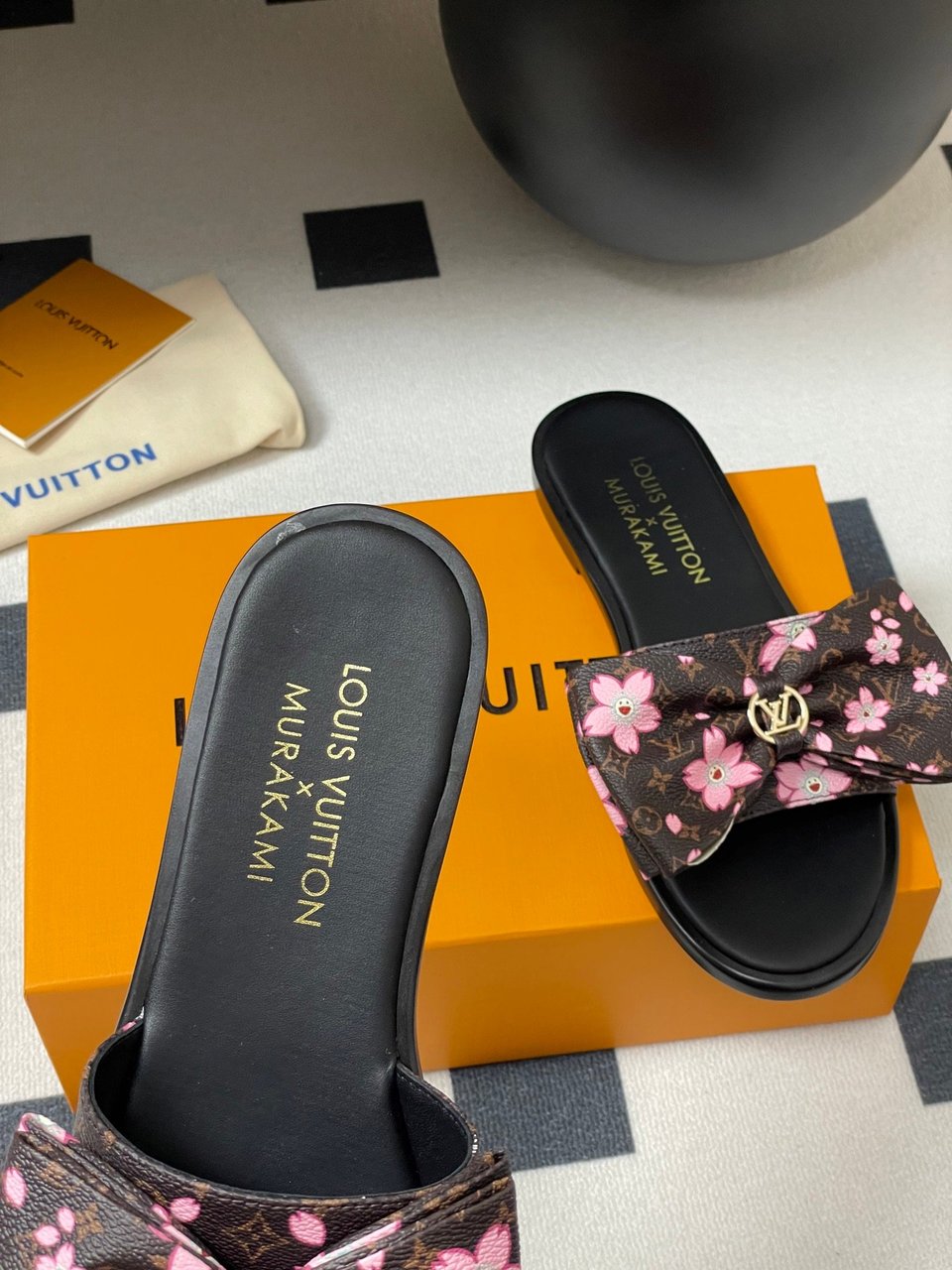 Louis Vuitton x Takashi Murakami Lily Flat Mule Bow Slide Sandals Black 1AGVYA view 11