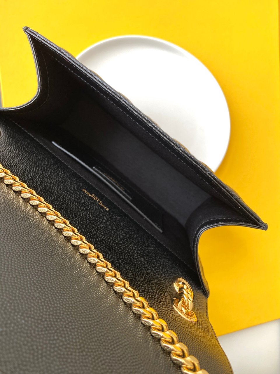 Saint Laurent Envelope Medium Chain Bag In Supple Matelasse Leather Black Gold 24Cm view 3