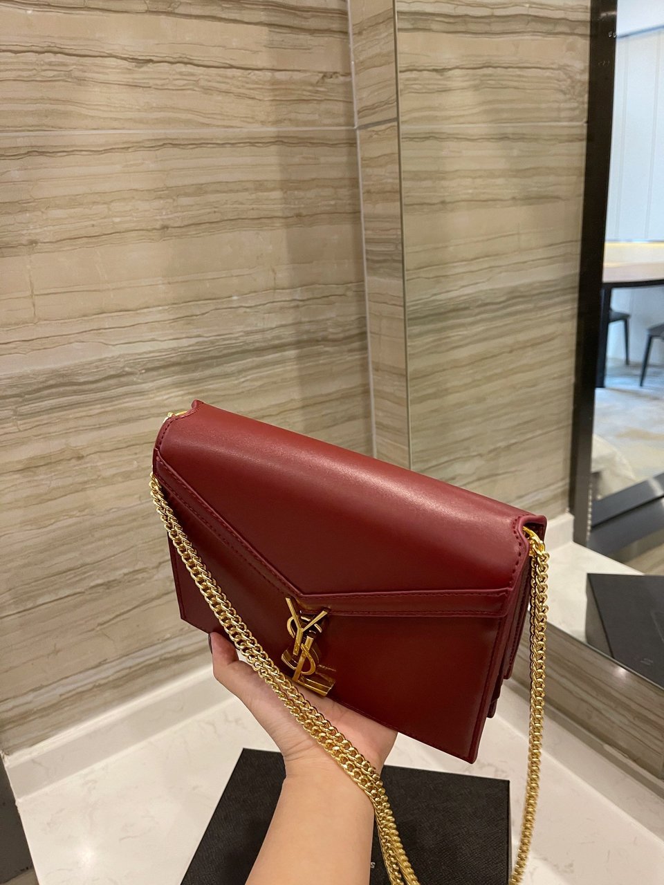 Saint Laurent Cassandra Chain Crossbody Bag Wine Red view 8