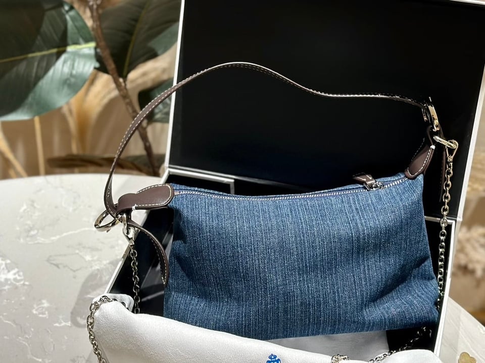 Prada Jeans Ring Shoulder Bag Denim Blue 25Cm view 6