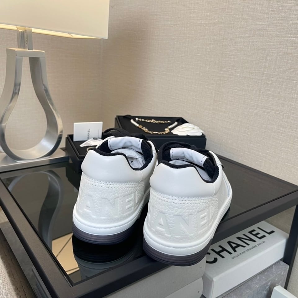 Chanel White/Black Leather Logo Sneakers view 7