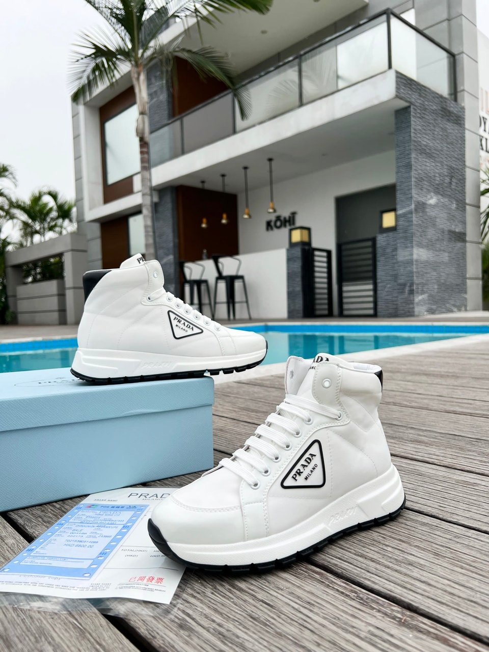Prada Prax 01 Re Nylon And Brushed Leather Sneakers White view 5