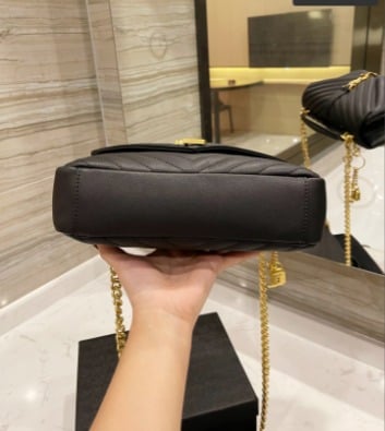 Ysl College Medium Chain In Quilted Leather Black Gold view 11