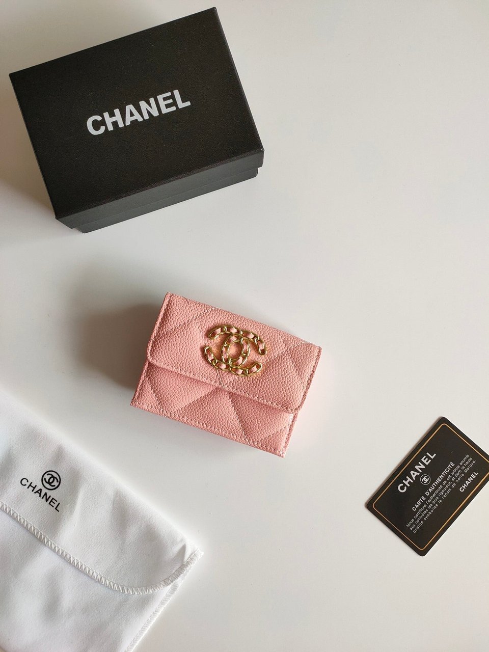 Chanel Trifold Purse 12 Peach Grained Calfskin Gold Icon view 7