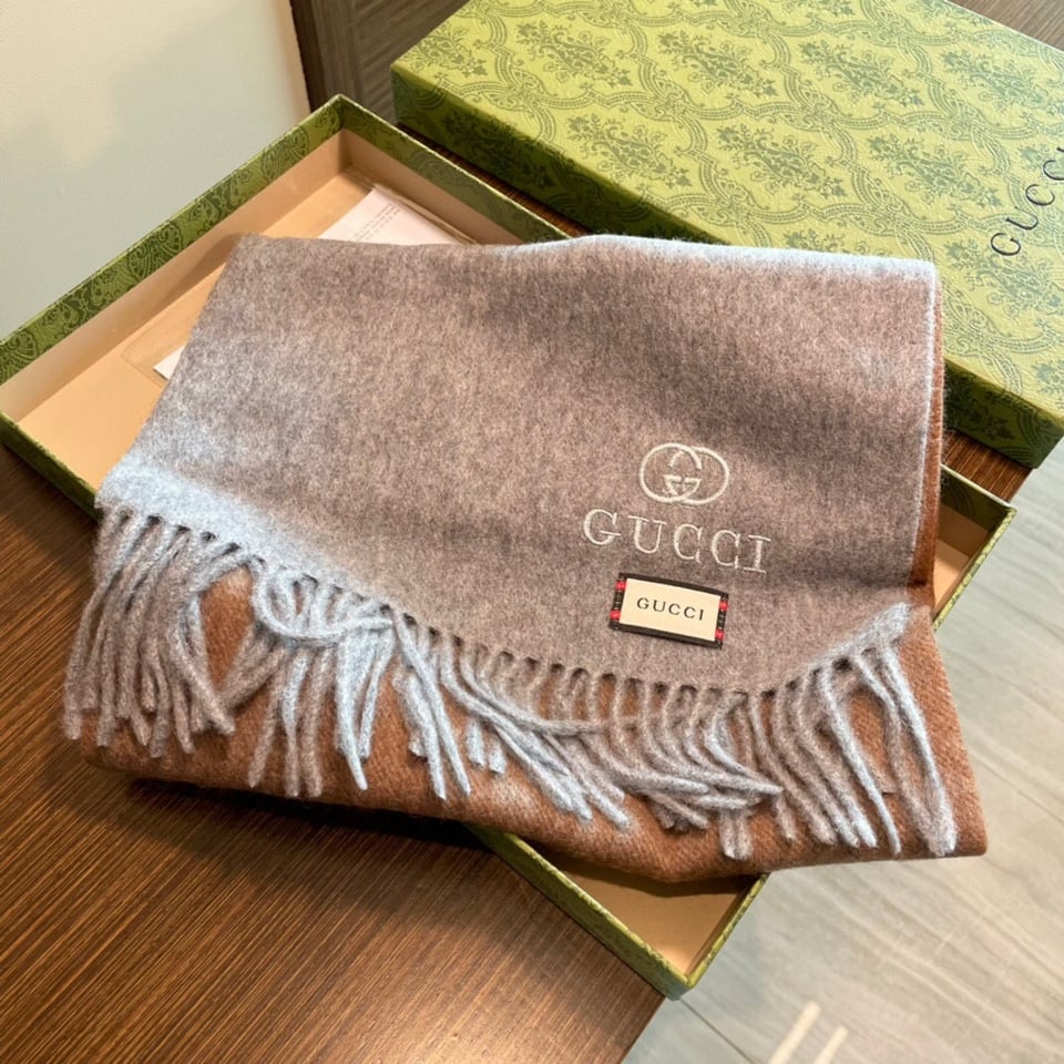 Gucci Cashmere Scarf Colorblock Gray Blue For Women 190cm view 4