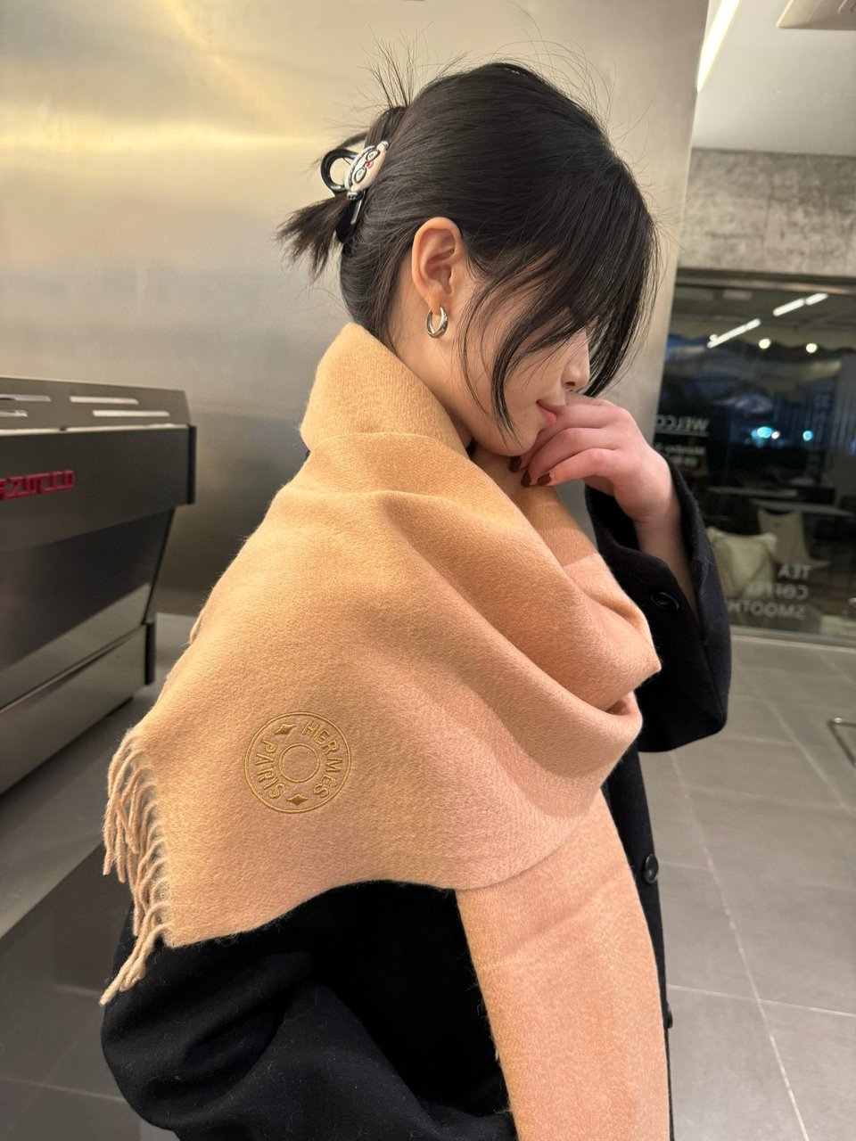 Hermes Cashmere Blanket Scarf Khaki For Women 180cm view 6