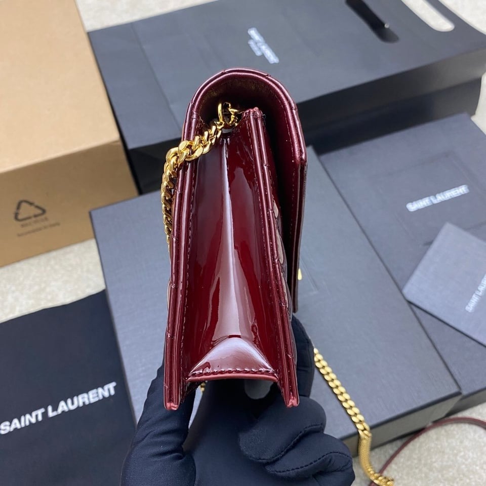 Saint Laurent Envelope Wallet on Chain in Quilted Patent Leather 19cm view 8