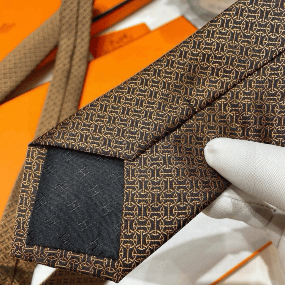 Hermes Brown Pattern Canvas Tie For Men view 5