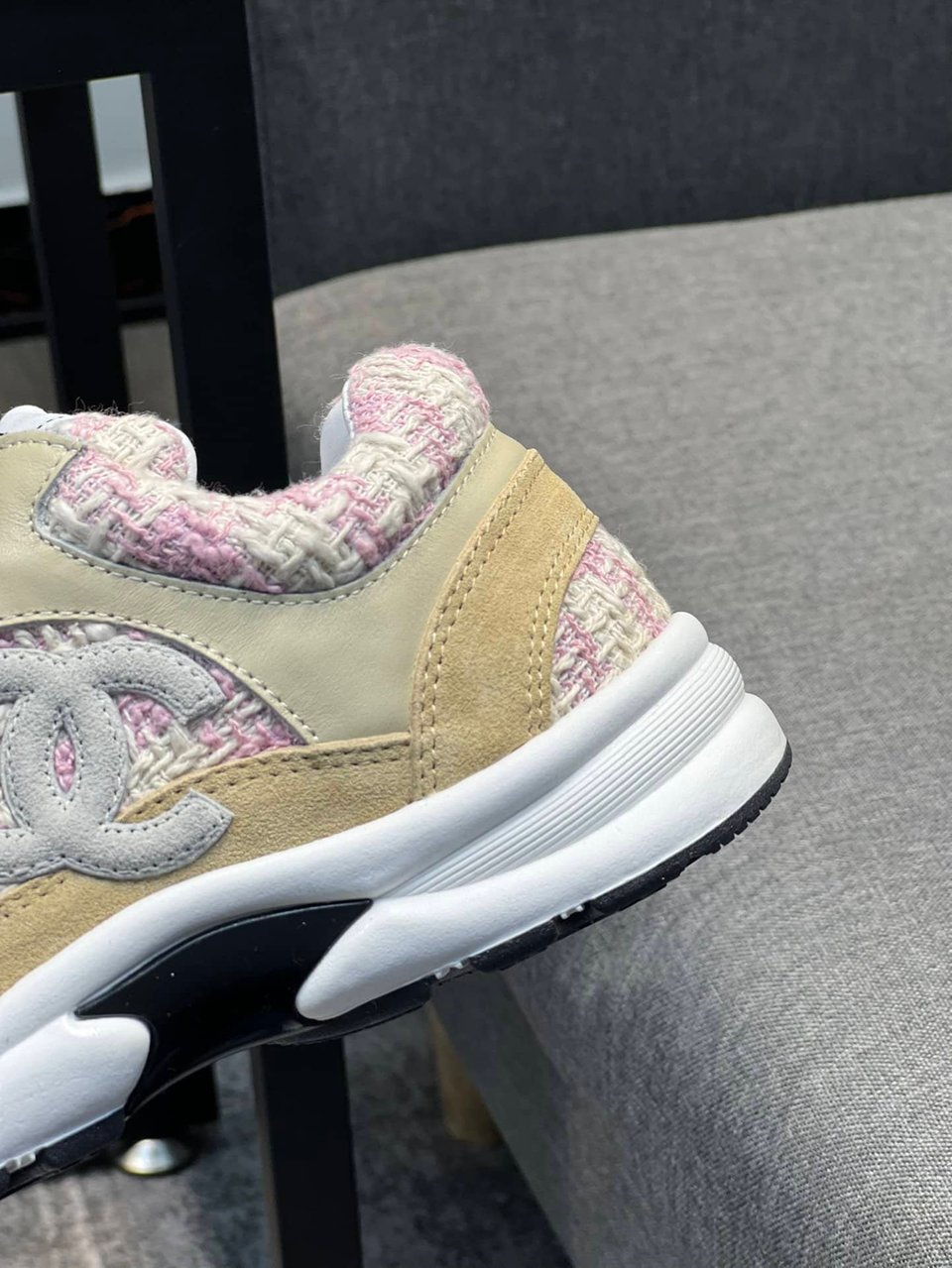 Chanel Coton Tweed Suede Calfskin Sneakers Pink G38299 Y56627 K6020 view 9