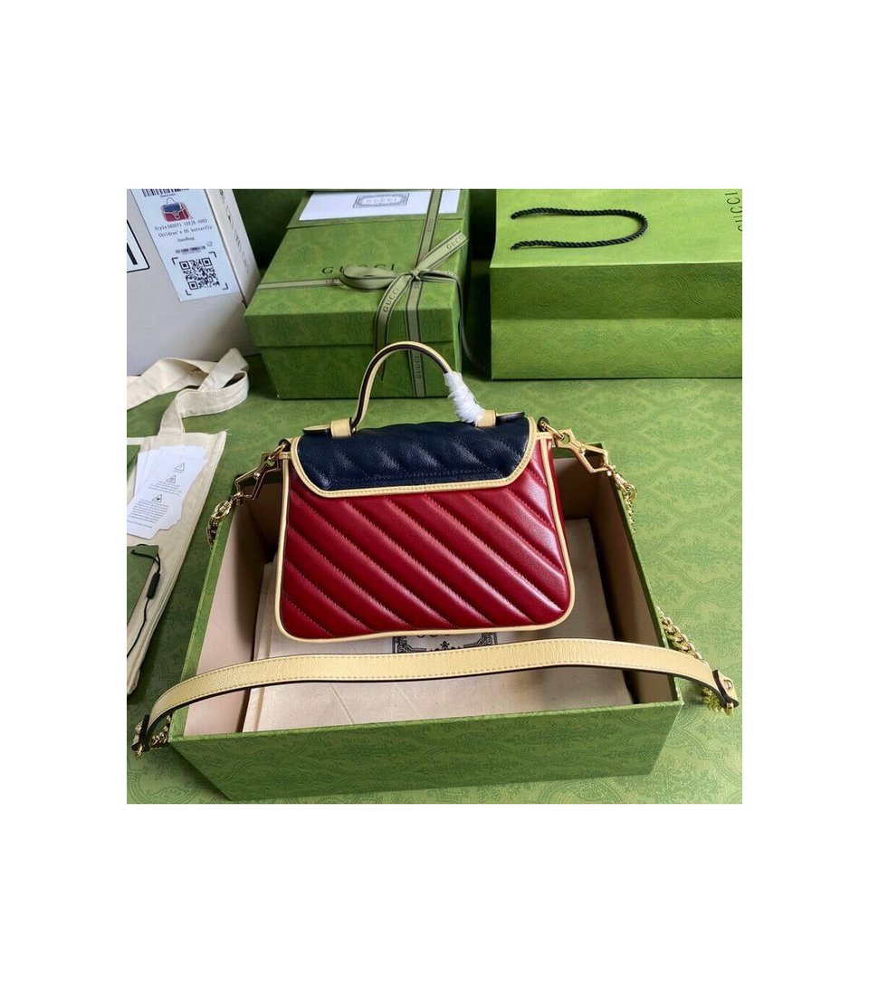 Gucci GG Marmont Mini Bag Blue and Red Leather view 5