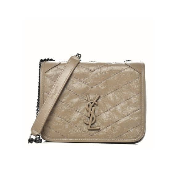 Saint Laurent Niki Vintage Leather Chain Wallet Beige 19Cm view 2
