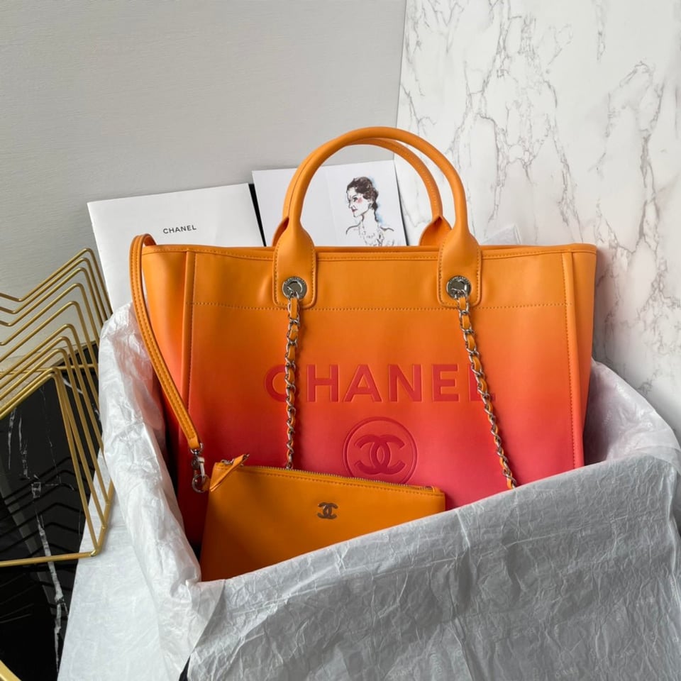 Chanel Shopping Bag 34Cm Orange Purple Calfskin Gold Hardware view 2