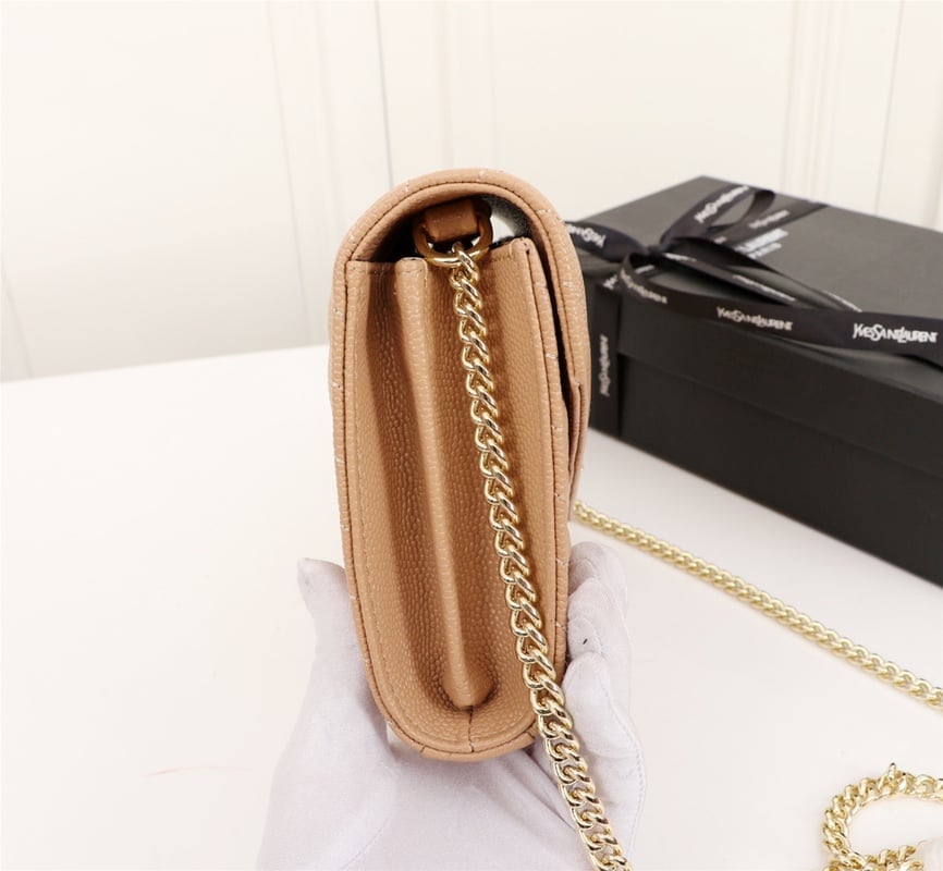 Saint Laurent Cassandre Matelasse Chain Wallet In Grain De Poudre Embossed Beige 22Cm view 8