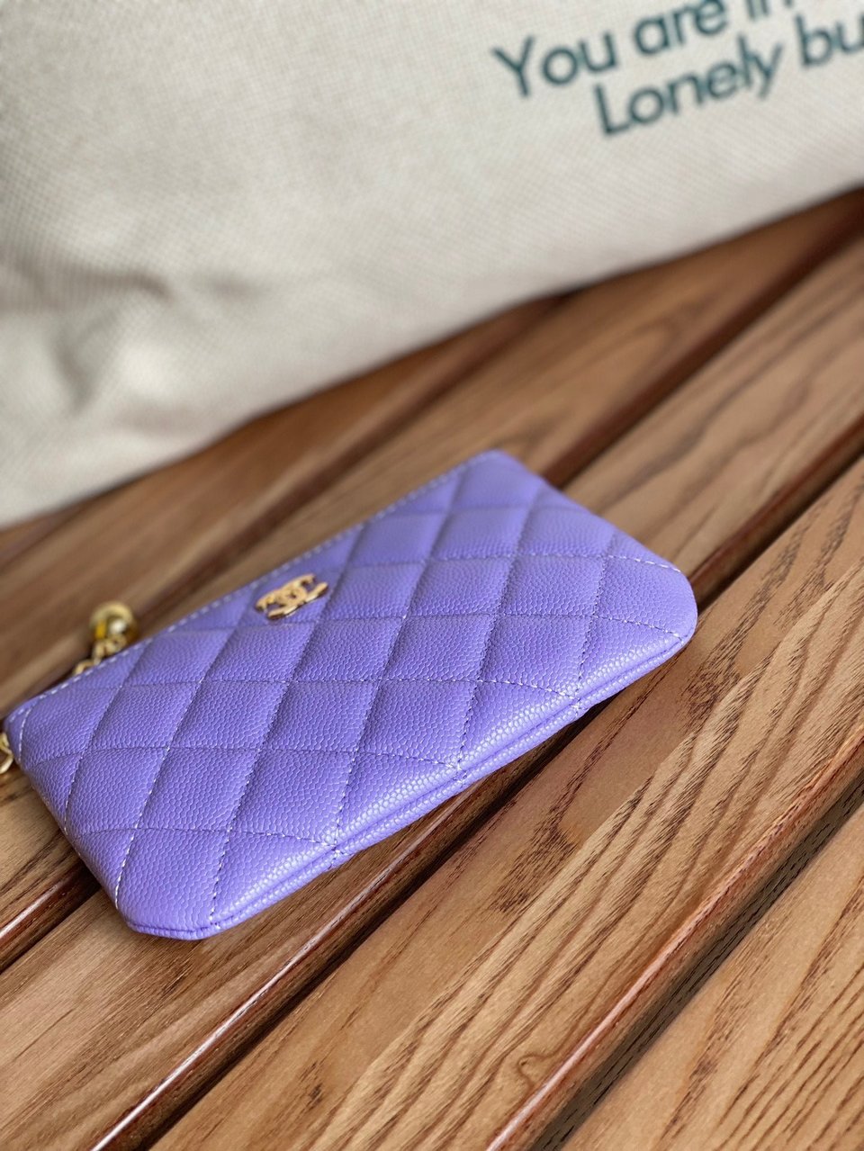 Chanel Zipped Wallet 14Cm Purple Caviar Gold Hardware view 4