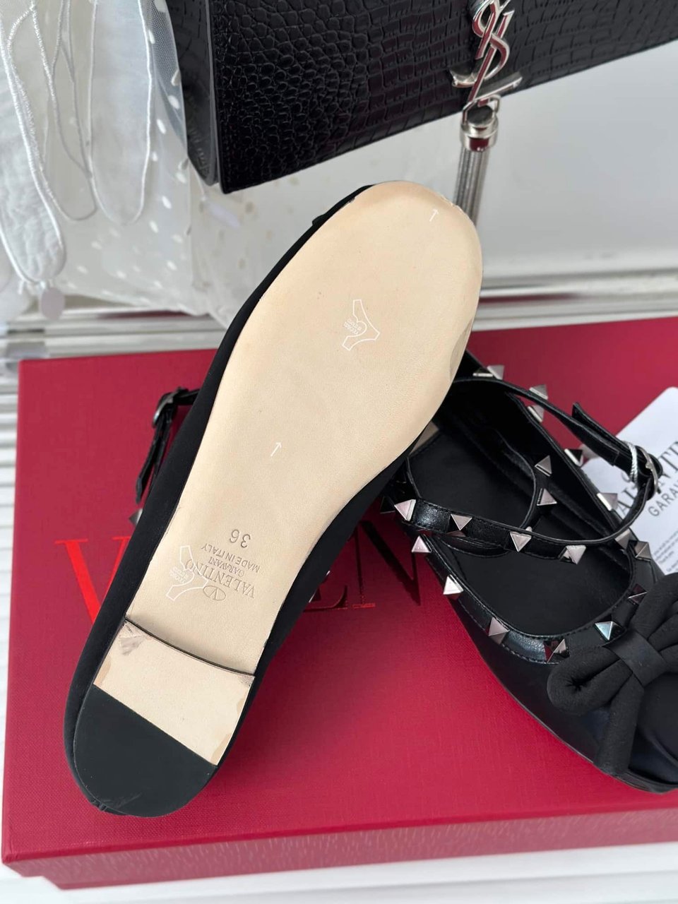 Valentino Garavani Rockstud Satin Ballerinas With Tone On Tone Studs Black 3W2S0Hb6Eql 0No view 5