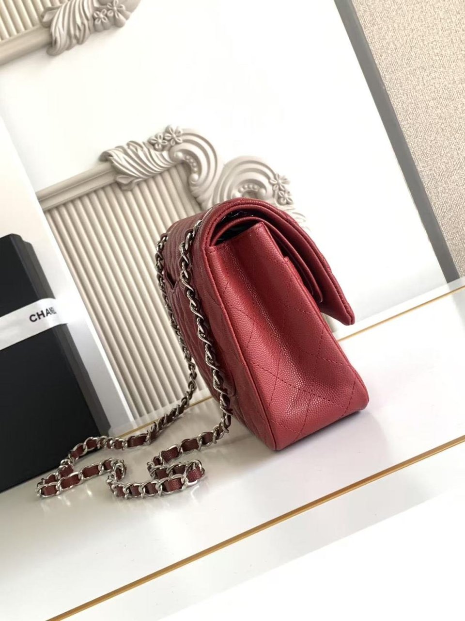 Chanel Classic Flap Bag 25 cm Red Silver-Tone Hardware A01112 view 4