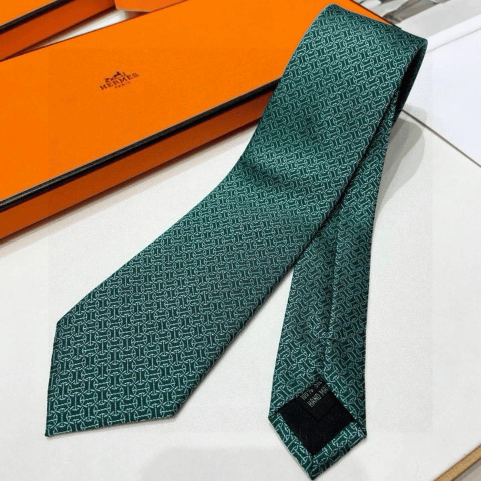 Hermes Green Pattern Canvas Tie For Men view 9