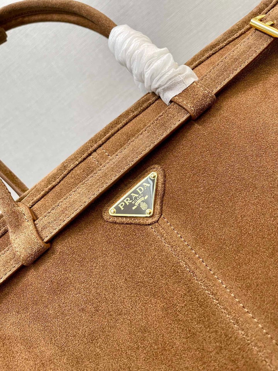 Prada Bonnie Large Suede Handbag Cocoa Brown 38cm view 7