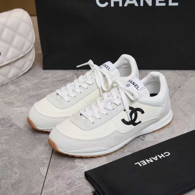 Chanel Nylon and Suede Sneakers with Black CC Logo White G39858 view 10