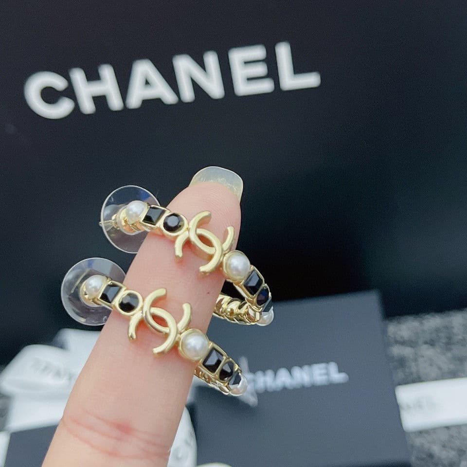 Chanel Gold &amp;Amp; Black Metal Hoop Earrings view 7