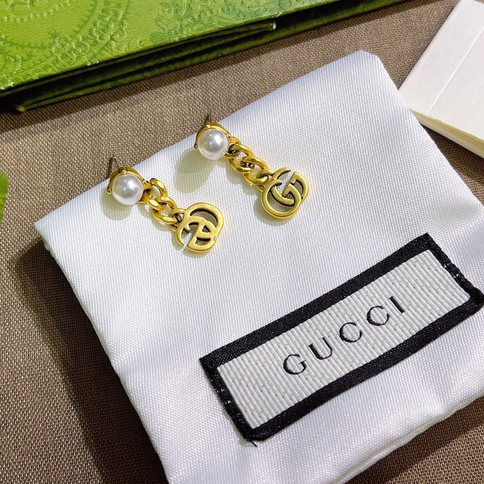 Gucci Pearl Double G Earrings Gold 645665 I4620 8078 view 6
